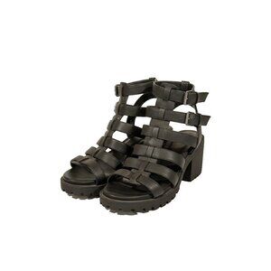 Dirty Laundry Black Caged Gladiator Sandals Block Heel Lug Sole Womens 8.5 / 39